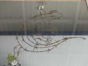 barbed wire lizard shop window Bridge water