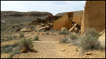 Walking around the collapsed cliff boulders