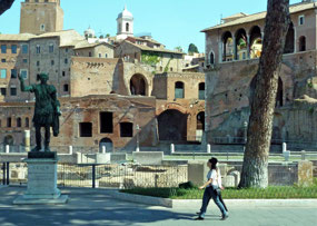 A statue of Caesar & ancient shopping mall