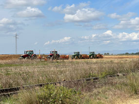 Tractors working in unison.