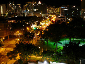 Night view of Waikiki from our balcony