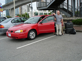 Loading our bags in the Pontiac