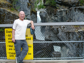 Richard at the fast flowing Nairn Falls
