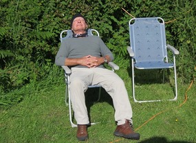 Richard resting at the Glan-Y-Mor Camp Site 