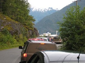 the line up to get to ferry