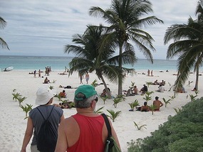 - arriving at the beach