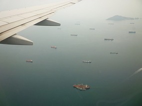 - ships waiting to go through Panama Canal