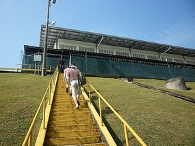 - going up the stairs to Miraflores Locks