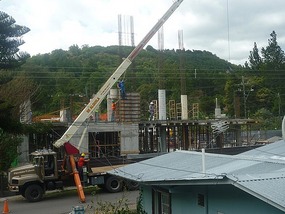 - closer view of library construction