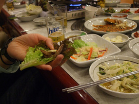 Making Leaf Sandwich with Beef