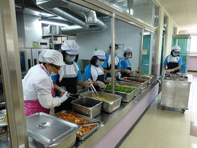Students Working in Cafeteria
