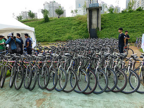 Racks of Free Rental Bikes