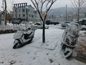 Snow covered Motorbikes
