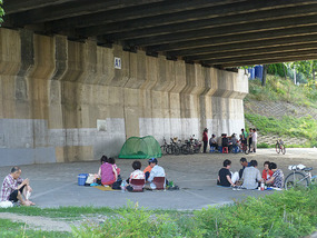 Enjoying the Shade of the Bridge