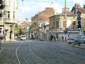 Tram Line on Cobbled Street