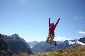 Jumping over Milford Sound