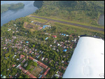 Flying over the town, shying away from volcanoes