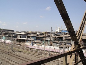 View from the bridge into the slum