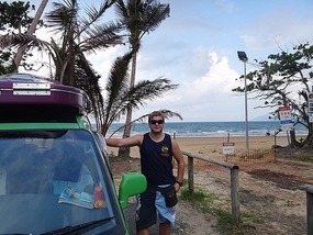 camp spot for the night at Mission Beach