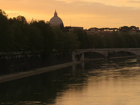 St Peter's at dusk looking accros the Tiber