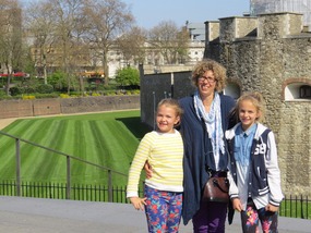 Posing in front The Tower's well mown 'moat'