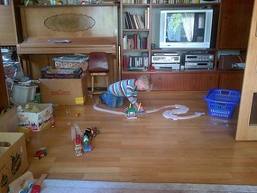 Elias and his new train set