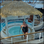 Marla getting in the hot tub