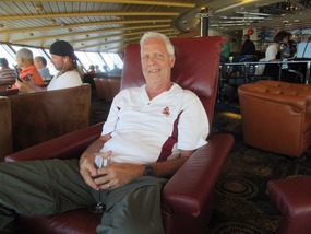Relaxing in the Crow's Nest bar on board ship