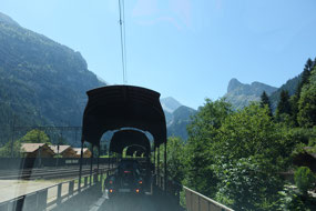 Driving on to the train to go through a tunnel