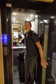 The small lift — maximum 4 ppl with no luggage!