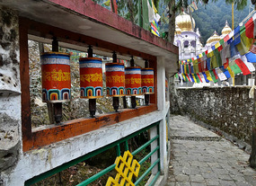 Prayer Wheel Front a Temple in North Sikkim