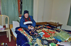 Michelle staying warm in Tawang