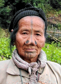Apatani Woman with Nose Plugs and Tattoos