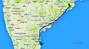 Puri to Bhubaneshwar to Chennai (1290 km)