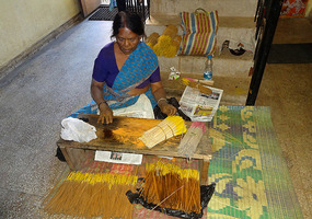 Making incense sticks at Yam Herbals