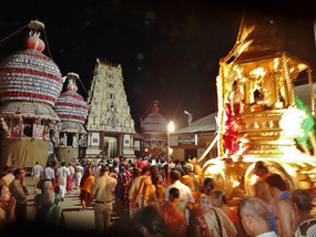Pulling the Chariot to Sri Krishna Temple