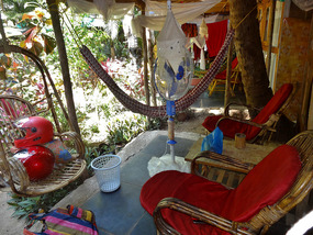 Coco hut porch at Cressida Cyrus, Palolem