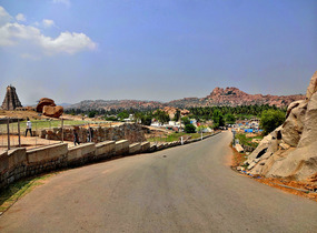 Cresting the hill into Hampi Bazaar