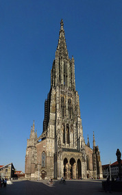 Sun setting on the Gothic Ulm Minster