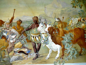Close-up of the colorful frescos