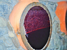 Qvevri cut out shows settling during fermentation