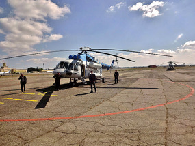 Boarding a MI-171 helicopter to Mestia