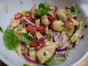 Roasted Artichoke Salad w Capers, Pepper, Onions