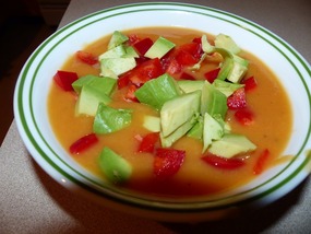 Peach Gazpacho with Avocado & Red Pepper