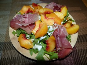 Peach, Prosciutto, Arugula, Blue Cheese Salad