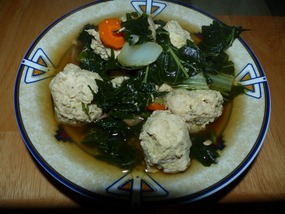 Ginger Turkey Meatballs in Miso Broth with Vegetab