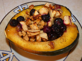 Baked Acorn Squash w Blueberry Walnut FIlling