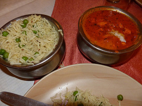 Rice Pilaf and Spicy Tomato Chicken with Cream