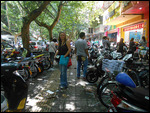 Sarah among the many bike shops