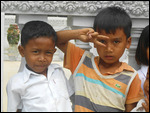 Boys showing me round temple
